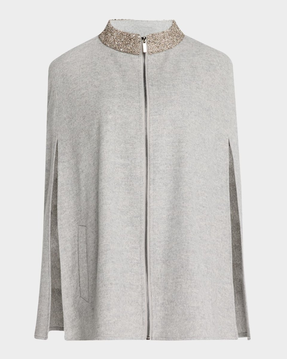 Wool Cape W/ Embellished Collar